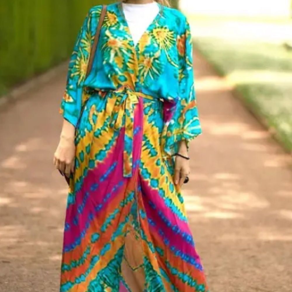Tie Dye pattern Festival Beach Kimono Cover Up - Picture 4 of 4